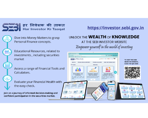 SEBI Investor website: financial education resources, tools and calculators, and a financial health check at investor.sebi.gov.in. Scan the QR code to visit the site.